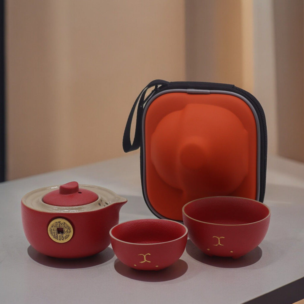 Set de Ceainic Money Cat- Travel Pack - Rosu