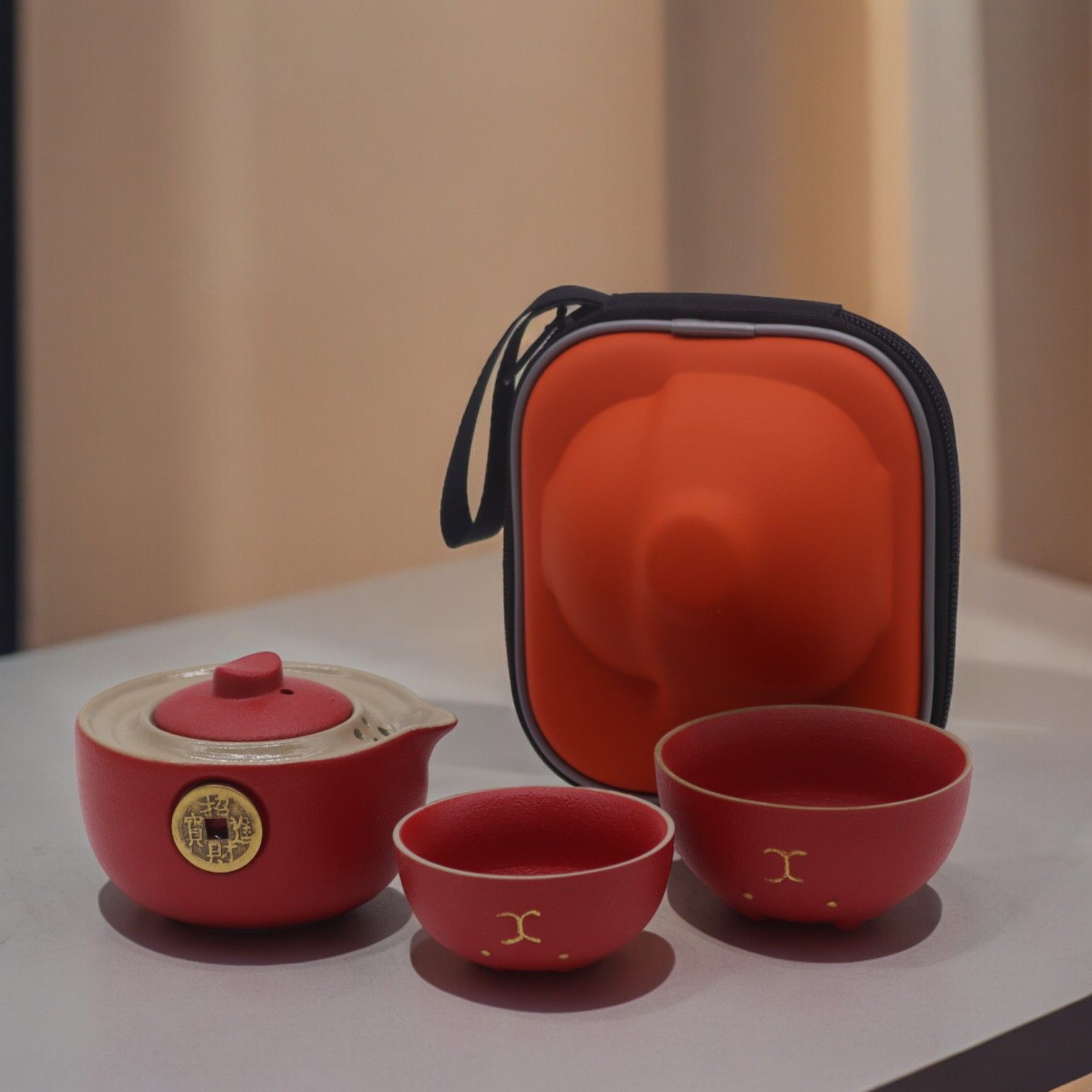 Set de Ceainic Money Cat- Travel Pack - Rosu