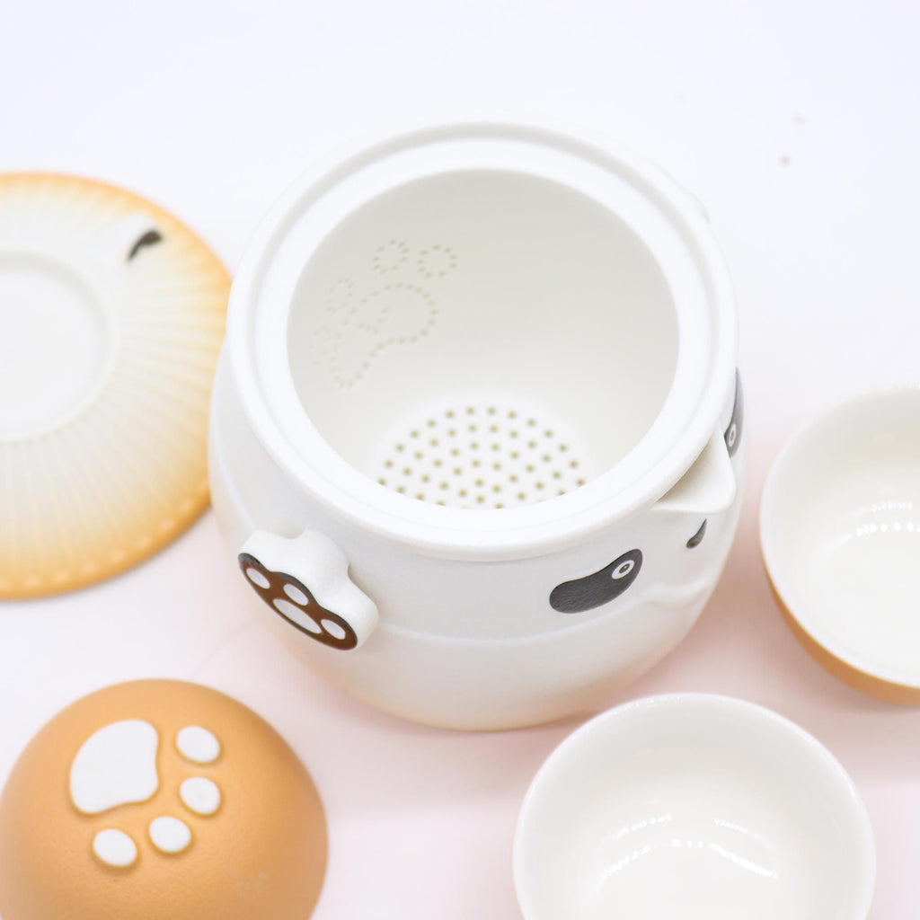 Set Ceainic Panda & Trei Cești – Portocaliu